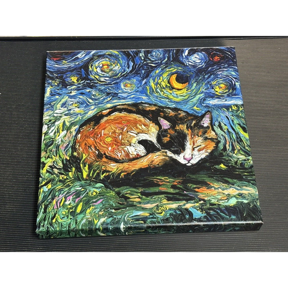 Sleepy Calico Night By Aja Trier Museum Giclee - Picture 2 of 6
